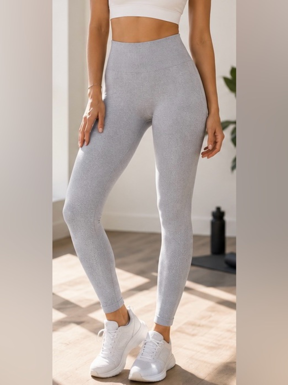 Adidas Seamless Training Leggings Gray Slimming Workout Yoga Gym Tights Medium